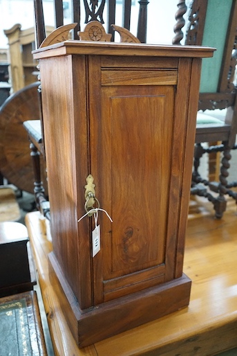 A late Victorian walnut bedside cabinet, width 36cm, depth 32cm, height 82cm